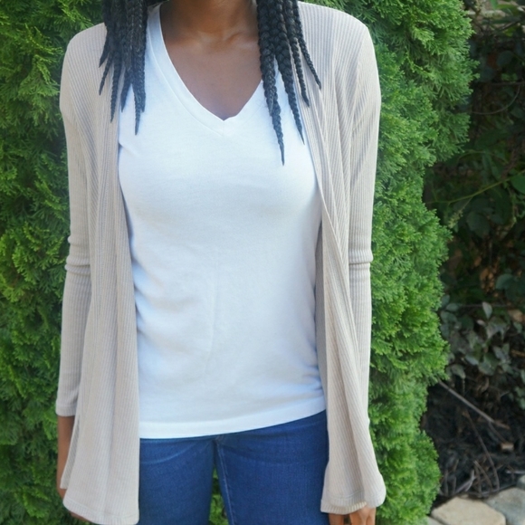 Taupe Ribbed Cardigan - Picture 3 of 4